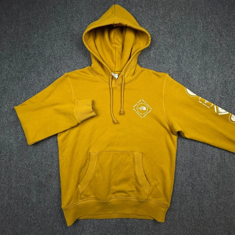 The North Face Hoodie Mens S Yellow ReNew ReUse Graphic Eco-Friendly Sweatshirt